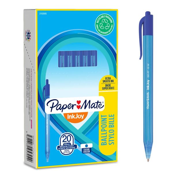 PAPER MATE Inkjoy 100 Retractable Ball Pen - Blue (Box of 20)