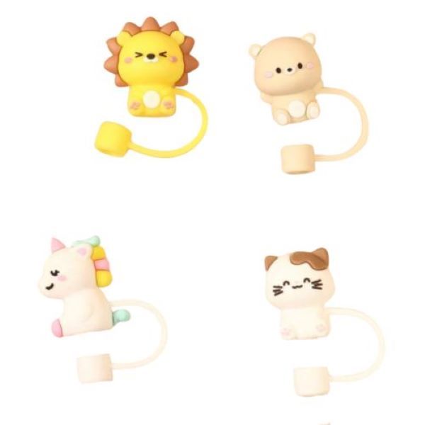 Cute Cartoon Animal Straw Covers: 4 Piece