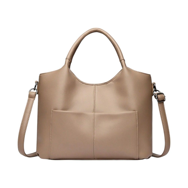 Elegant Soft Faux Leather Shoulder Handbag - Beige