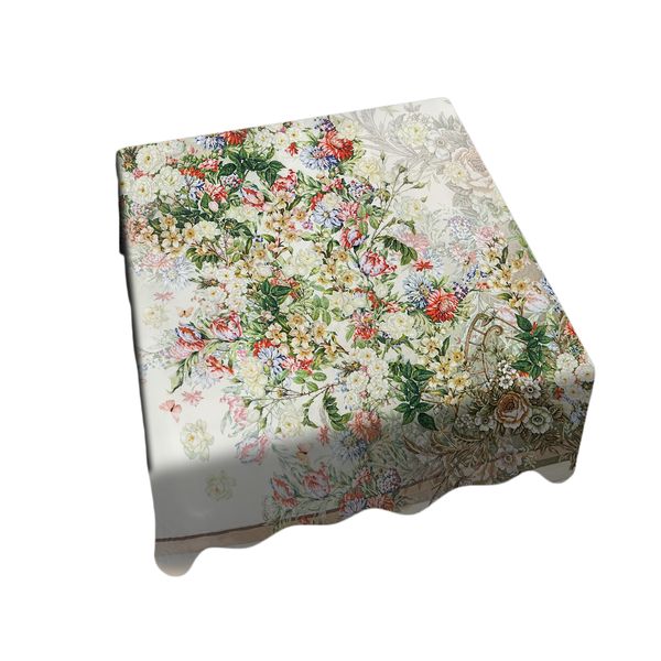 Delicate Flowers on Beige Square Tablecloth