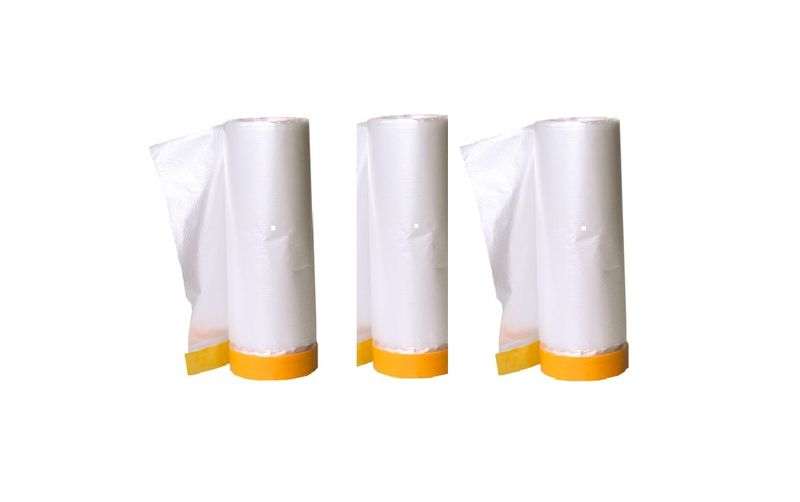 Pack of 3 Masking Film Paint Cover - Pre-Taped Plastic Drop Cloth 4m x 20m