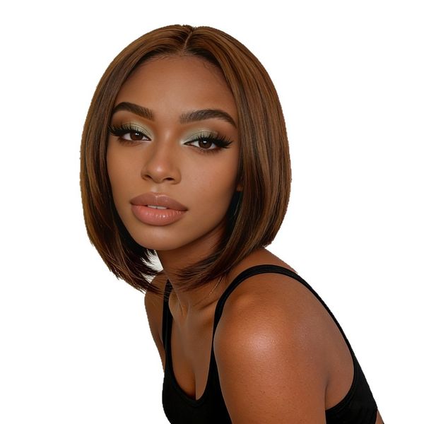 EMOOR 13 Inches Brown Short Bob Wig Middle Part