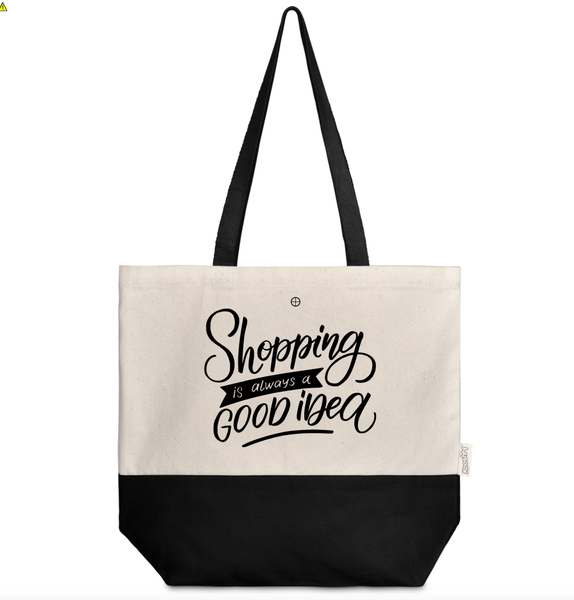 Natural/Black Cotton Shopping bag/tote - shopping is always a good idea