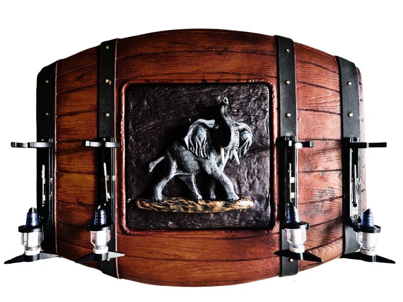 Flat Barrel - 4 Optic Liquor Dispenser - Wild African Elephant - Beautiful