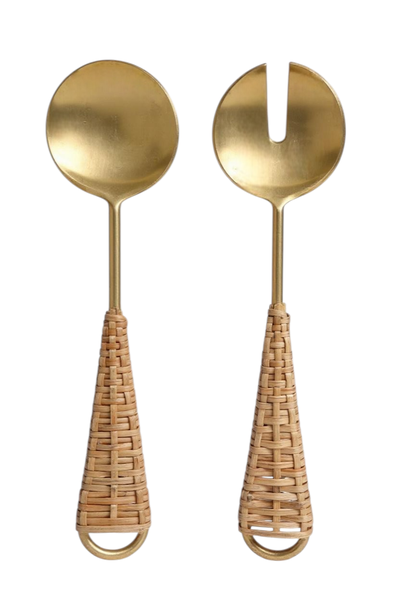 Goa Gold and Rattan Salad Servers