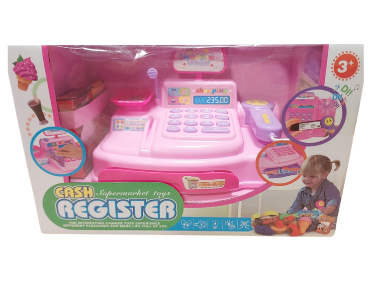 Cash Register with Money, Credit Card and Scanner