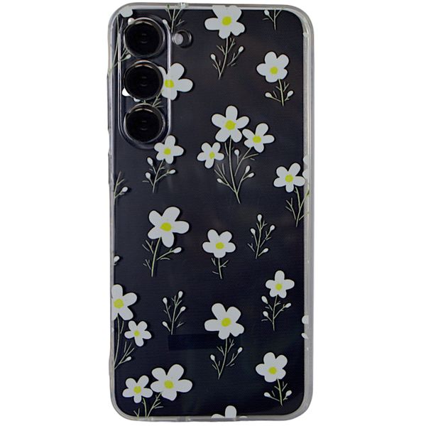 Clear -Phone Case with White and Green Flowers compatible with Samsung S23+
