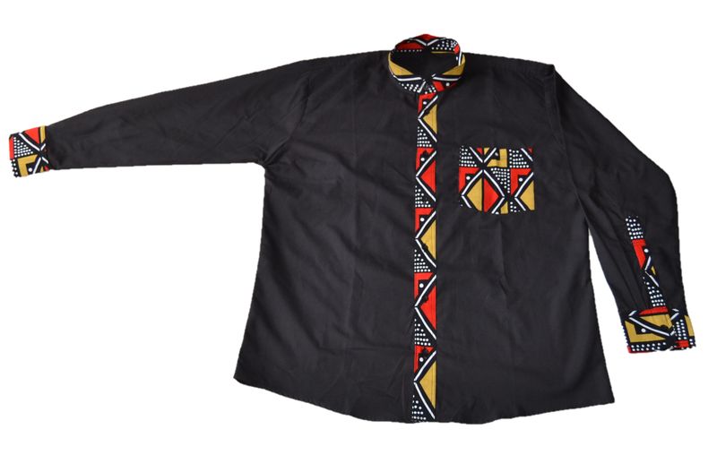 African Long Sleeves Embroidered Ankara Men's Shirt - Black