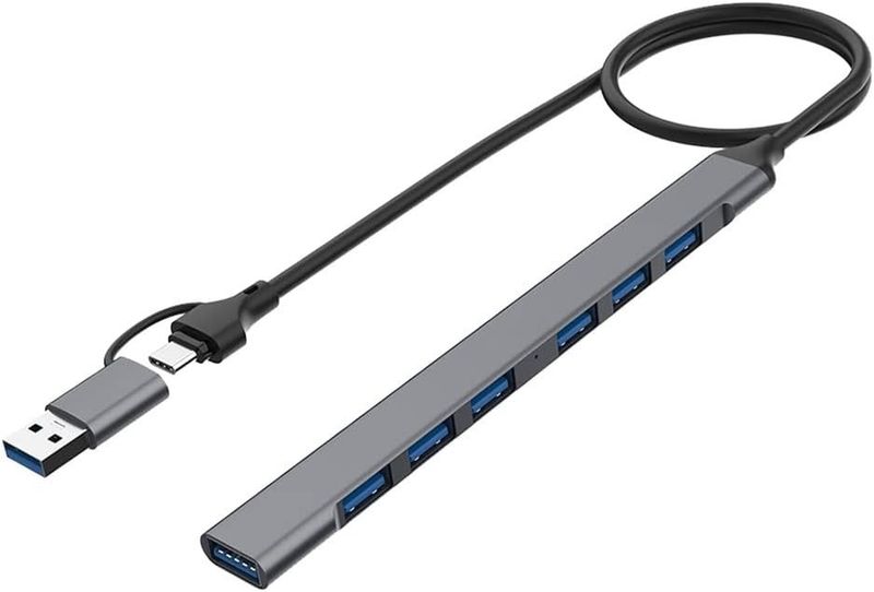 USB Hub Slim 2 in 1(USB-C+USB 3.0) to USB 2.0X6+USB 3.0X1 5Gbps Fast Speed