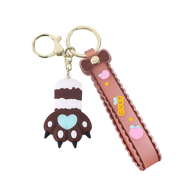 Brown Heart Cat Paw Keychain