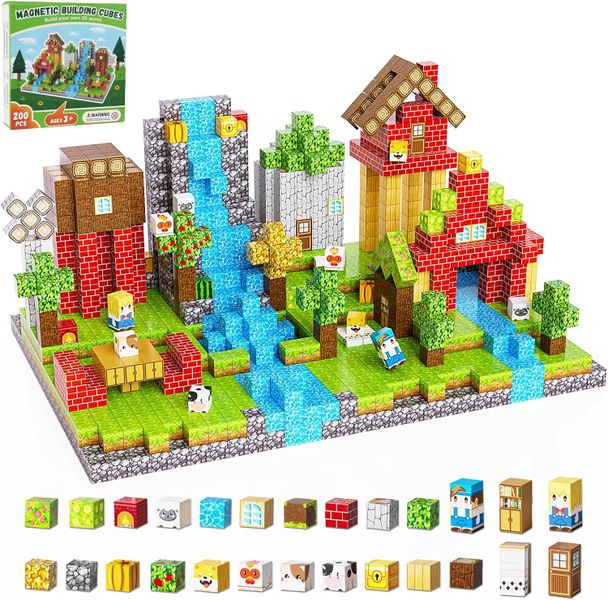 200PCS Magnetic Building Blocks Set, Tiles Kids Build Cubes STEM Game Toys