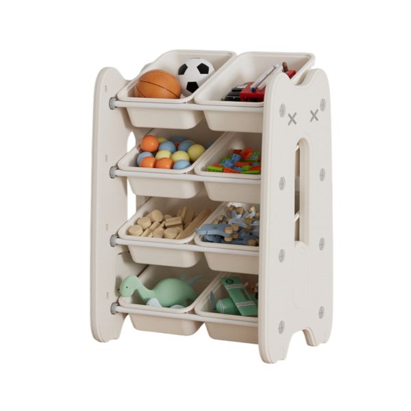 Kids Toy Storage Organizer 4 Tier Shelf with 8 Bins White HDPE