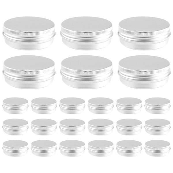 48 Pcs 1 Oz Tins Silver Aluminum Cans Screw Top Round