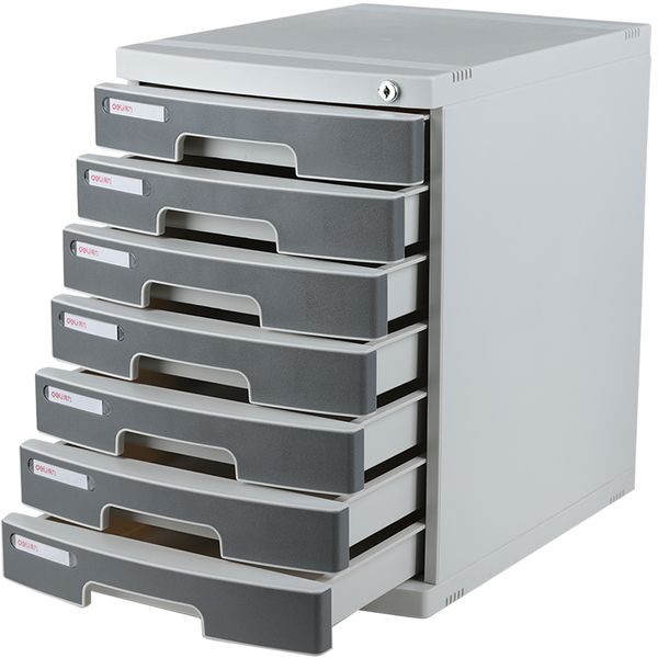 Deli File Cabinet Front Lock 7 Drawers 395x302x432mm Light Grey