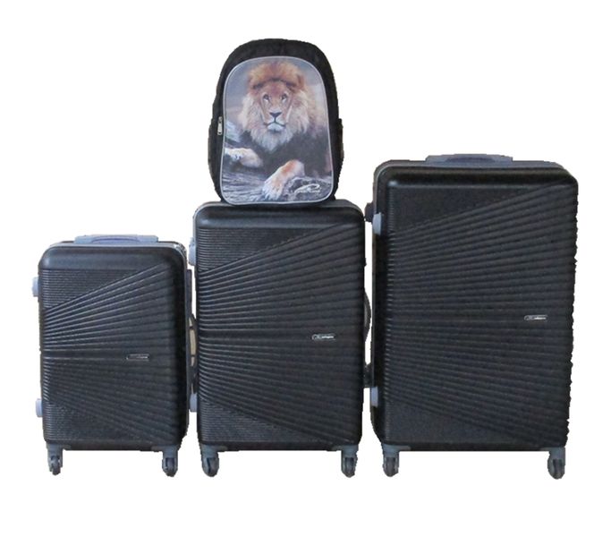 Black 3-Piece ABS Trolley Luggage Set with Lion Graphic Backpack