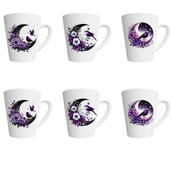 Bird on the moon Printed - Cone Ceramic 6 Pack Mug Set
