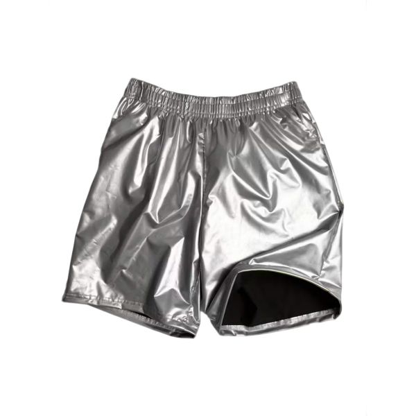 Men's Shiny Metallic Stretch Shorts - Elastic Drawstring Waist - Medium