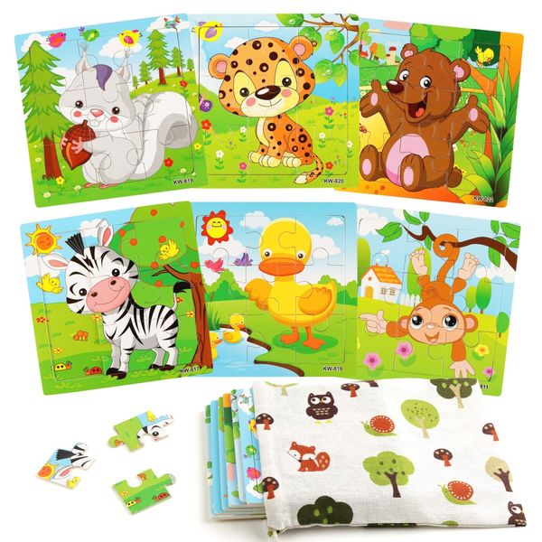 6 Pieces Kids Puzzle Cartoon Animal &amp; Plant Educational Jigsaw Toys