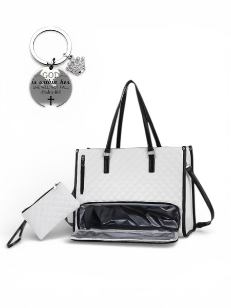 Laptop Tote Bag with Insulated Lunch Compartment &amp; Key Holder