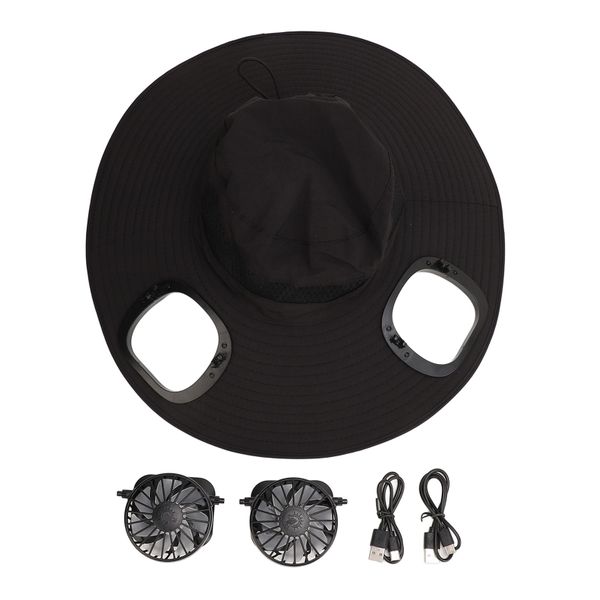 Black Solar Fan Fishing Hat Long Battery