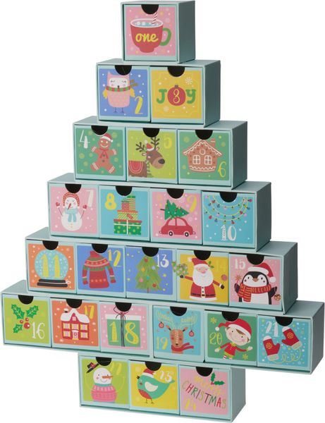 Christmas Kids Advent Calendar - Fun Multicolour Design, Size 37x6.2x46.5cm