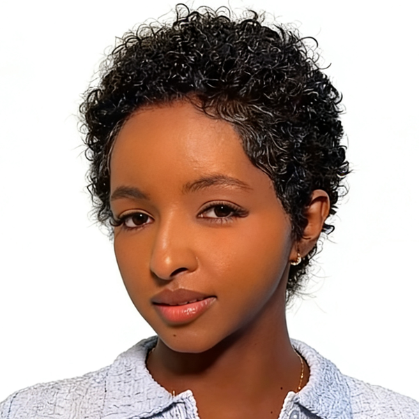 Black In Pixie Afro Curl Wig Put On and Go Women's Afro Jerry Curl Peruvian