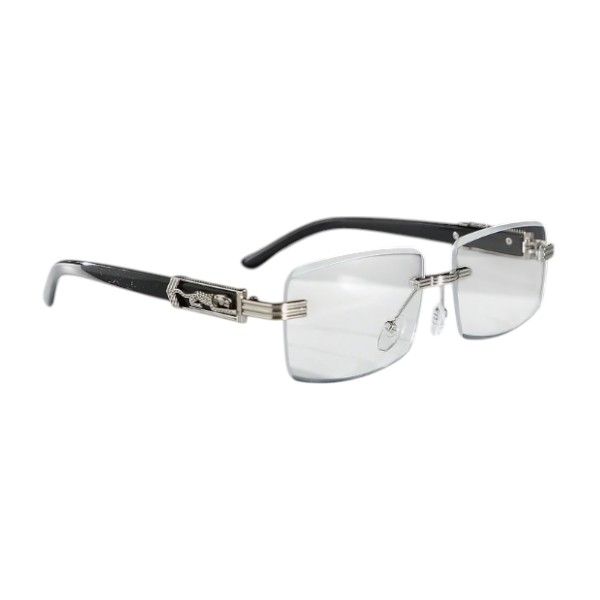 Rimless Square Eyeglasses With Silver Temple Detailing - Black and Silver