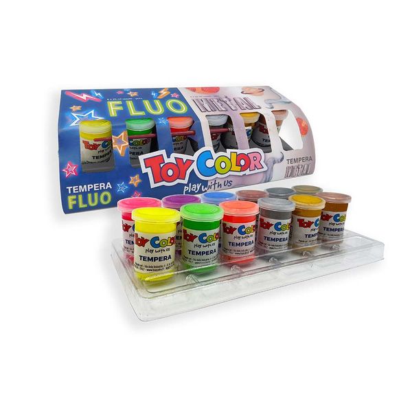 Toy Color - Ready Mix Poster Paint Pots - Fluorescent &amp; Metallic 12 Colours