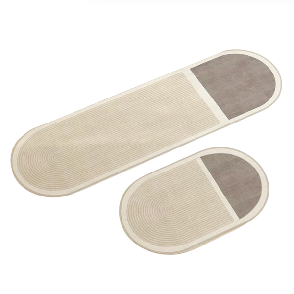 Non-Slip Diatomite Bath &amp; Kitchen Mat Combo - Geometric Round Beige