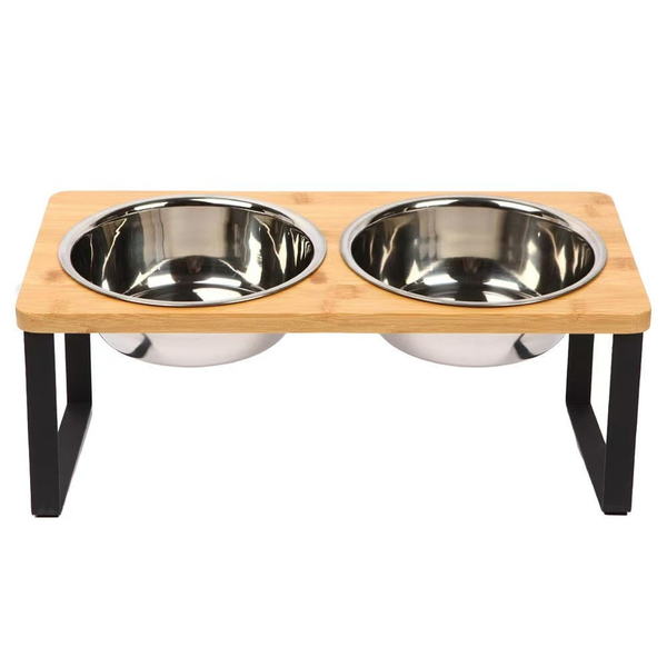 Pet Food Bowl Set With Two Stainless Steel Bowls, Suitable For Cat And Dog