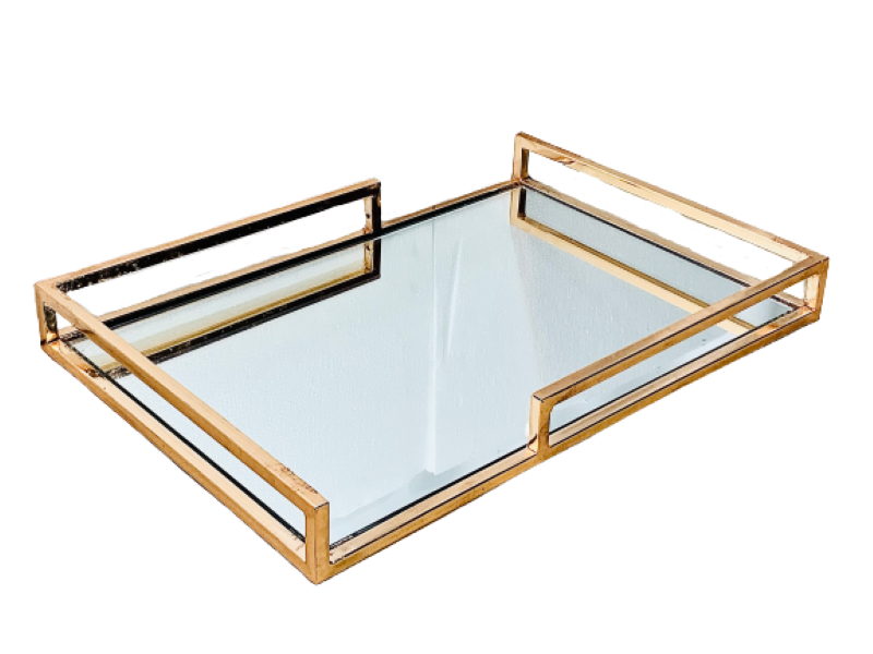 Tray 45.5x31x6cm Mirror Rectangular With Rose Gold Frame RVT-002