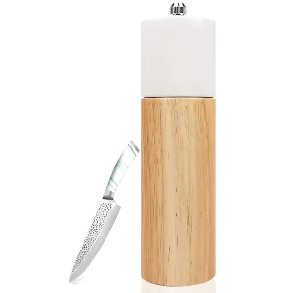 Modern Portable Refillable Pepper Millwood Pepper Shaker with Knife Set