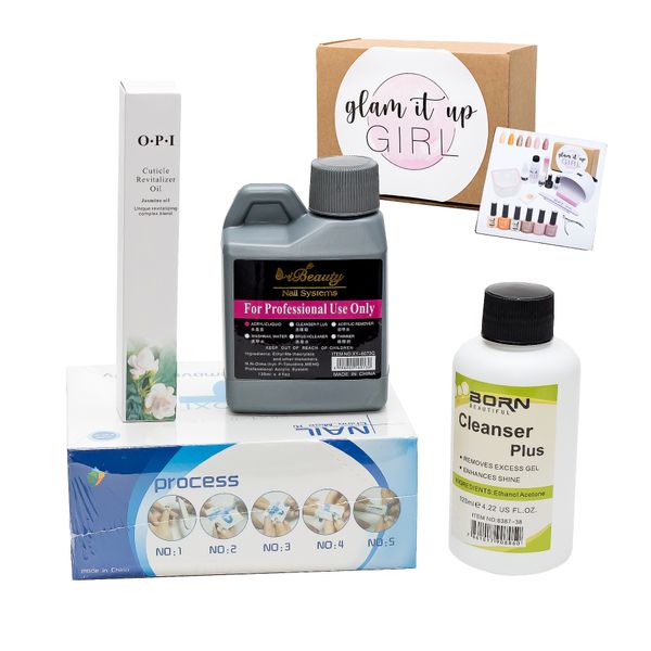 Glam it Up Girl/ Acrylic Liquid, Cleanser, Removal Pads and Cuticle Oil
