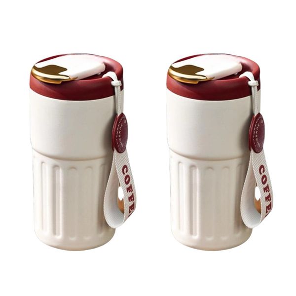 Stainless Steel Thermos Coffee Cup - White &amp; Red - 450ml - 2 Pack