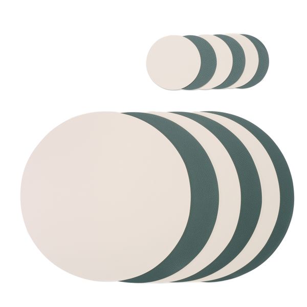Leather Placemats - Faux - Emerald and Cream - Round