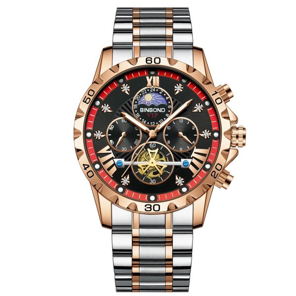 Men Watch Quartz Flywheel Chronograph Moon Phase Calendar Date Function