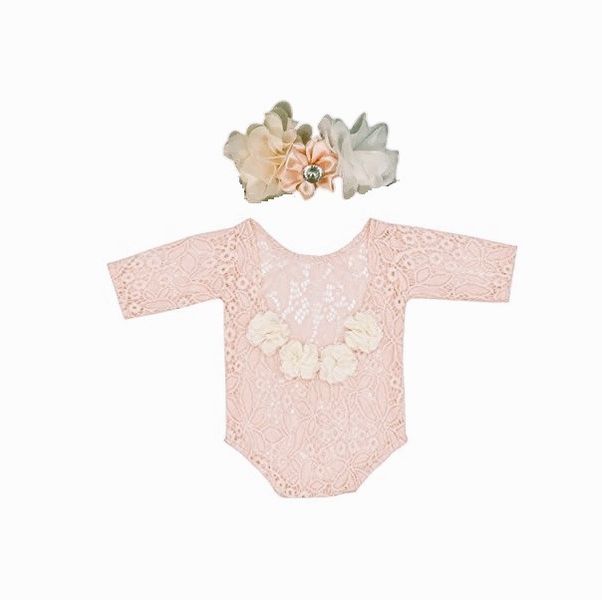 Blertsie Newborn Photography Outfit - Pink Lace Romper Set