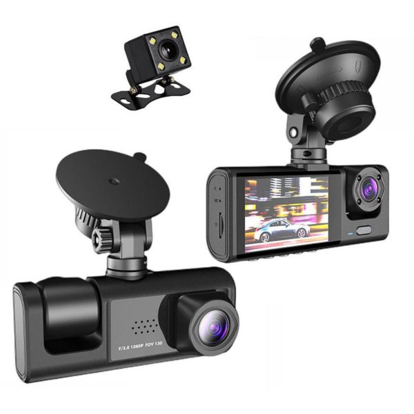 3-Channel Front, Interior, and Rear Dash Cam with 32GB Card