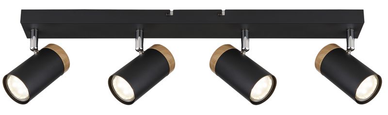 4 Light Adjustable Black Spotlight with Wooden Accent - S412