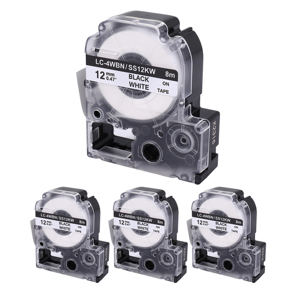 4 Pack Compatible Label Tape Replacement for Epson Lk-4Wbn (Ss12Kw)