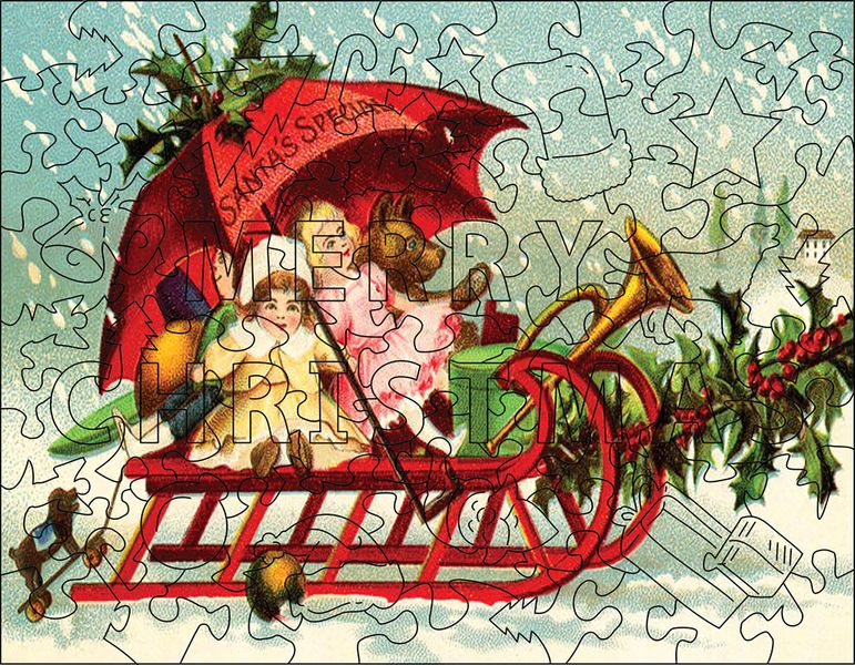 Christmas Postcard: Sleigh Ride - 88 pieces wooden puzzle