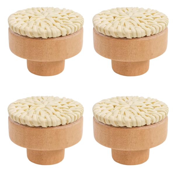 DIY Wooden Handmade Woven Rattan Furniture Knobs Set of 4 -40mm