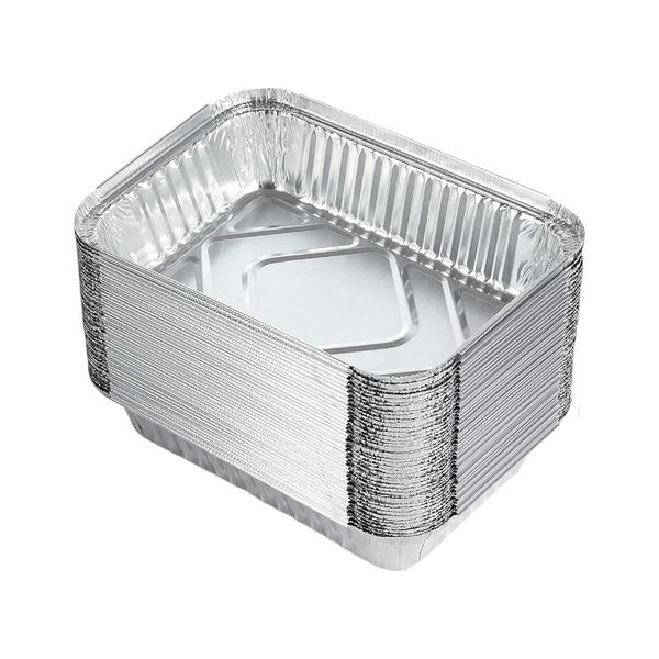 50 Pieces 410ml Rectangular Aluminum Foil Food Containers - Silver