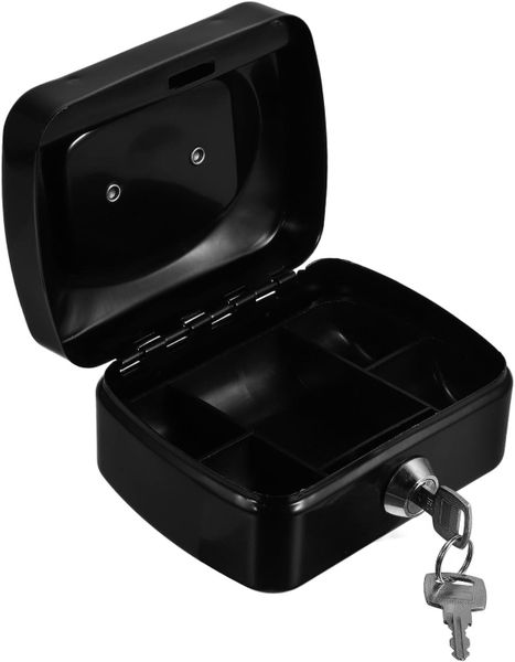 Small Metal Cash Box with Key Lock, Portable Secure Cash Container