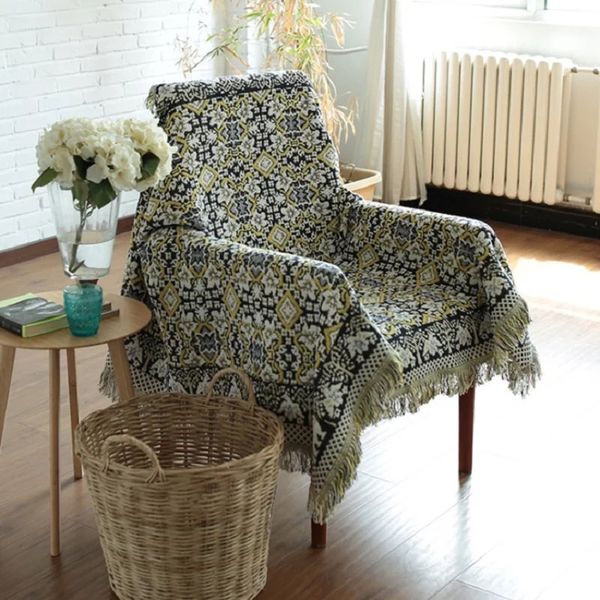 Bohemian Throw Blanket Sofa Decorative Slipcover - YellowBlack
