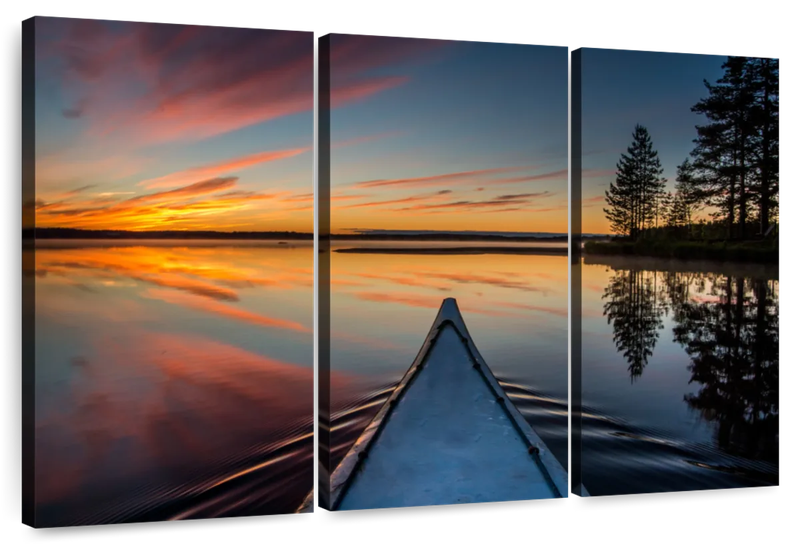 Canvas Art - Canoe At Sunset 3 Piece Canvas Wall Art Decor