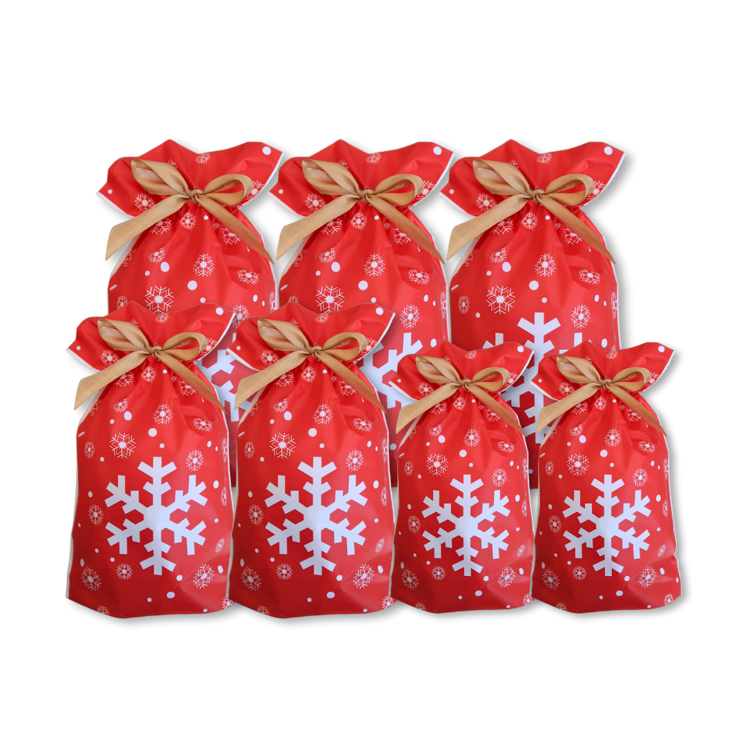 7pcs Assorted Sizes Christmas Gift Bags with Drawstring Red Snowflake