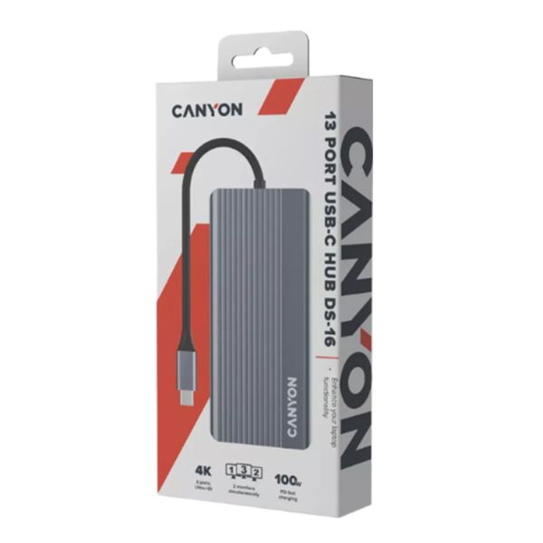 Canyon DS-16 13-Port USB-C Hub with Triple 4K Display &amp; 100W PD