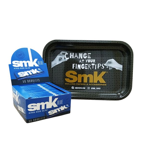 SMK Blue King Size Slim Rolling Paper - Box with Tray