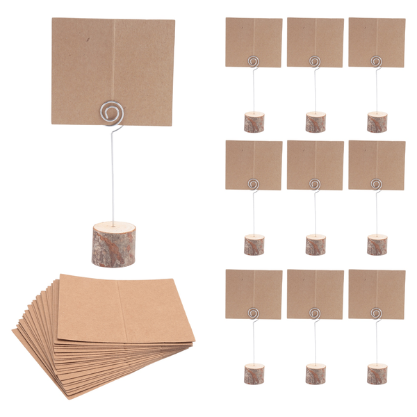 30Pc Wood Place Card Holders with Swirl Wire Kraft Place Cards